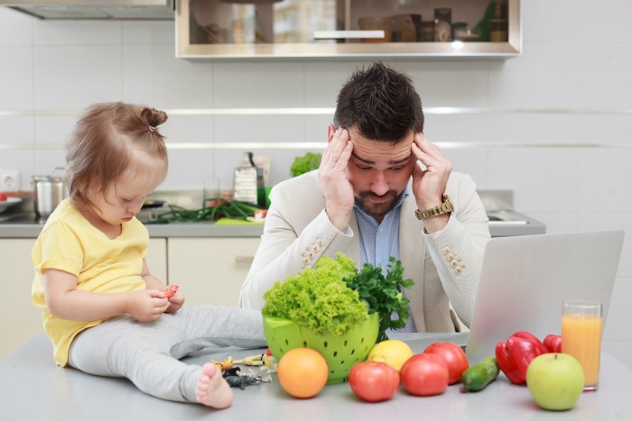 father and daughter in kitchen stress